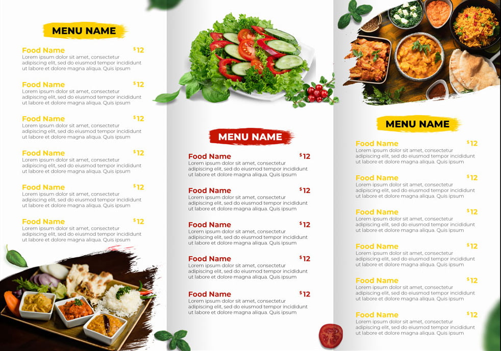 Download this Free Template and Design Your Own Food Menu Trifold Brochure